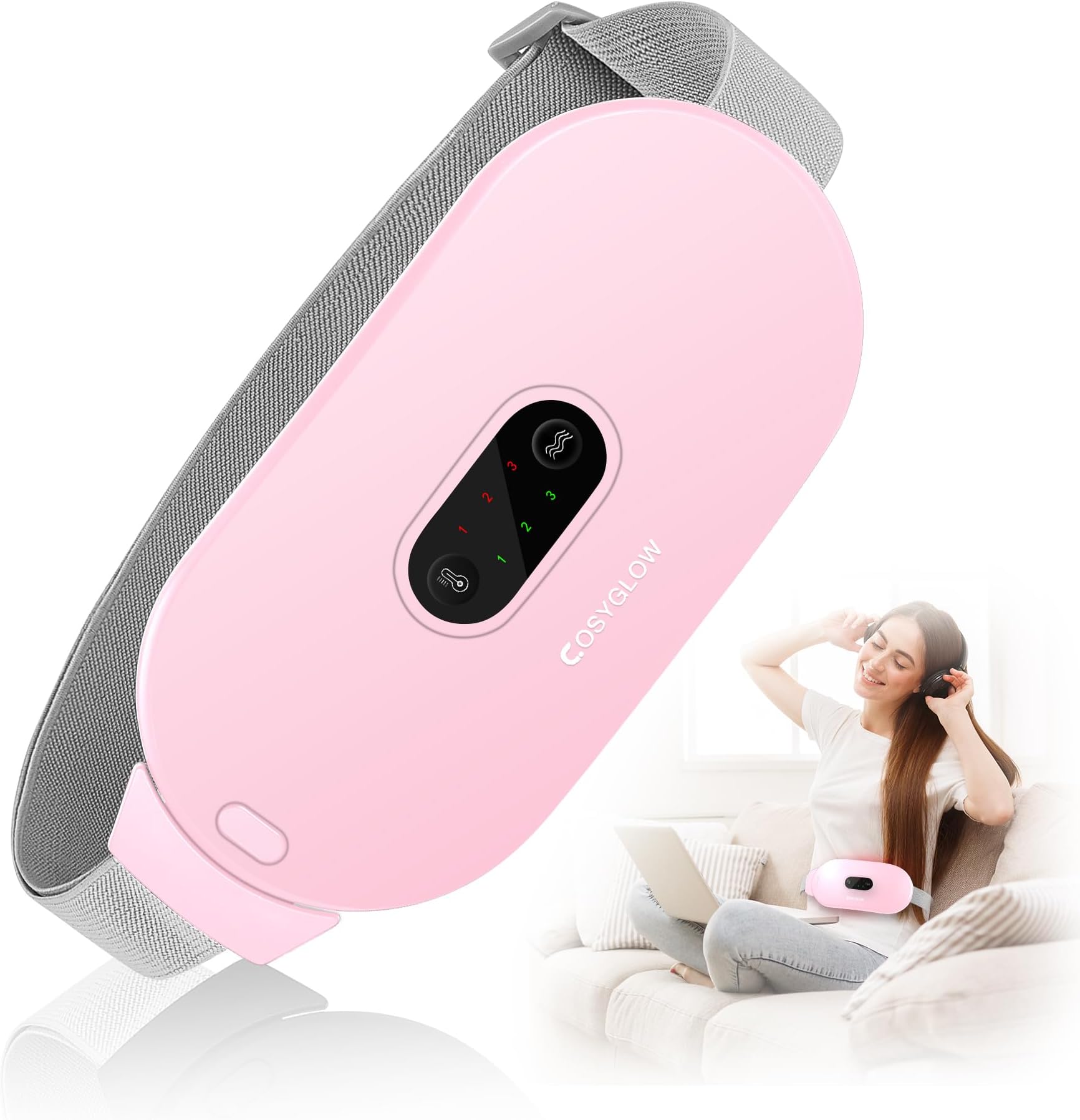 Portable Cordless Heating Pad Cramps:COSYGLOW 6 Heat Levels 6 Massage Modes,3S Fast Heating,Period Menstrual Electric Heating Pad,Gifts for Women and Girls (Pink)