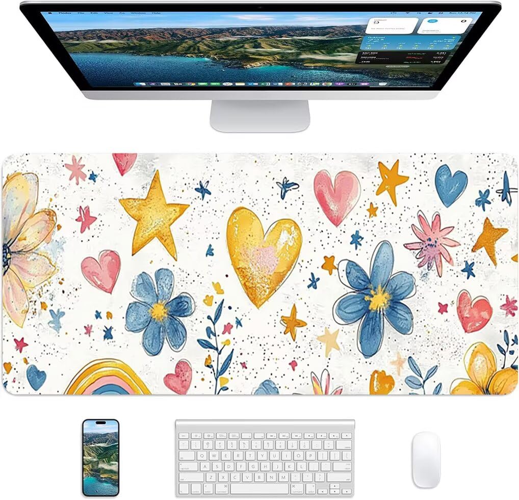 Wxuaixnn Fiore Tappetino Mouse Gaming XXL 160x80cm Tappetino Scrivania, Impermeabile Tappeto Mouse con Base in Gomma Antiscivolo, Non-Slip Rubber Base, Bianco Mousepad XXL per Gamer e Ufficio -10236
