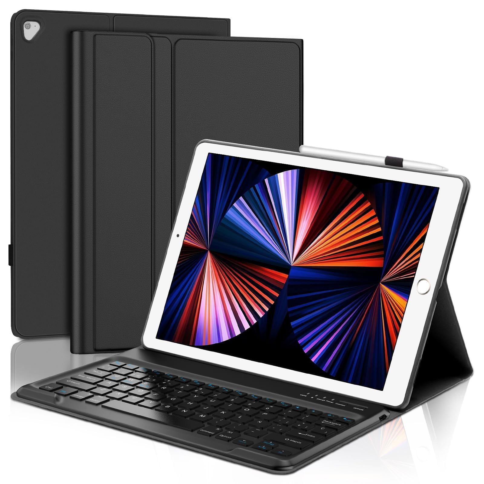 IVEOPPE Funda con Teclado para iPad Pro 12.9 2015/2017 Generación, Funda Teclado Español Bluetooth Desmontable para iPad Pro 12.9 2 Gen 2017/Pro 1Gen 12.9 2015, Negro