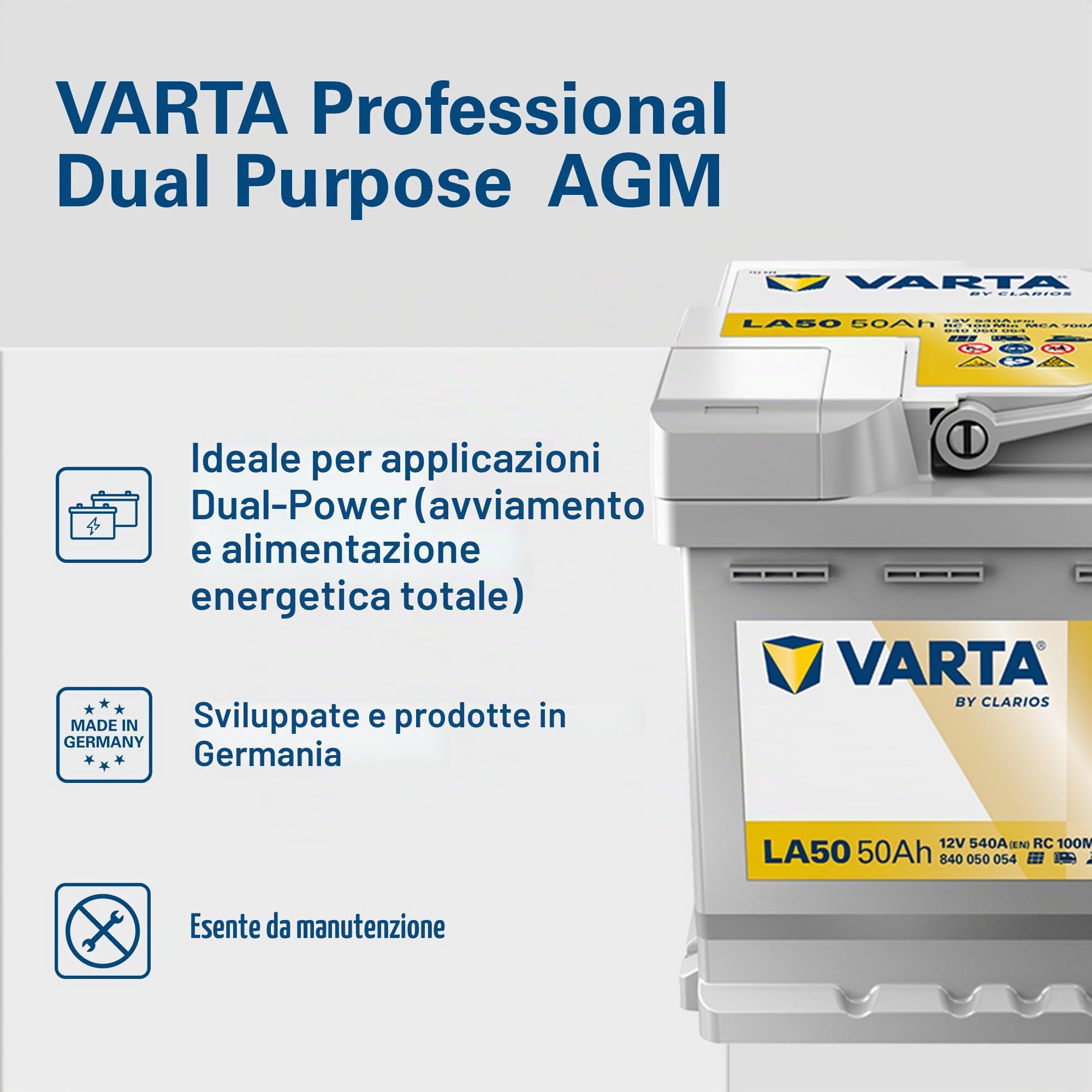 VARTA Professional Dual Purpose AGM (LA80) 12V 80Ah 800A - Batteria AGM per camper, roulotte & barche, starter e servizi, manutenzione zero, alta energia