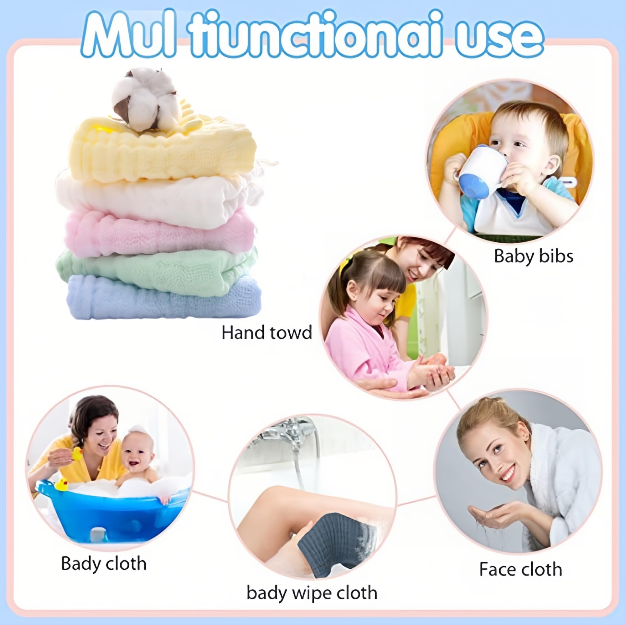 Bearmoss Panni Quadrati In Mussola 100% Cotone Per Ruttino Neonato 50 X - Foto 8