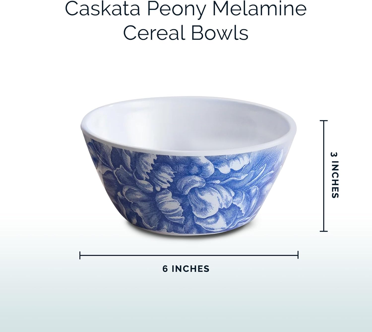 Caskata Peony Melamine Cereal Bowls, Set of 4 | Cereal Bowls for Entertaining and Everyday Use | Perfect for Home, Beach, Pool and Gifting | Blue on White Color | 6 x 3 in
