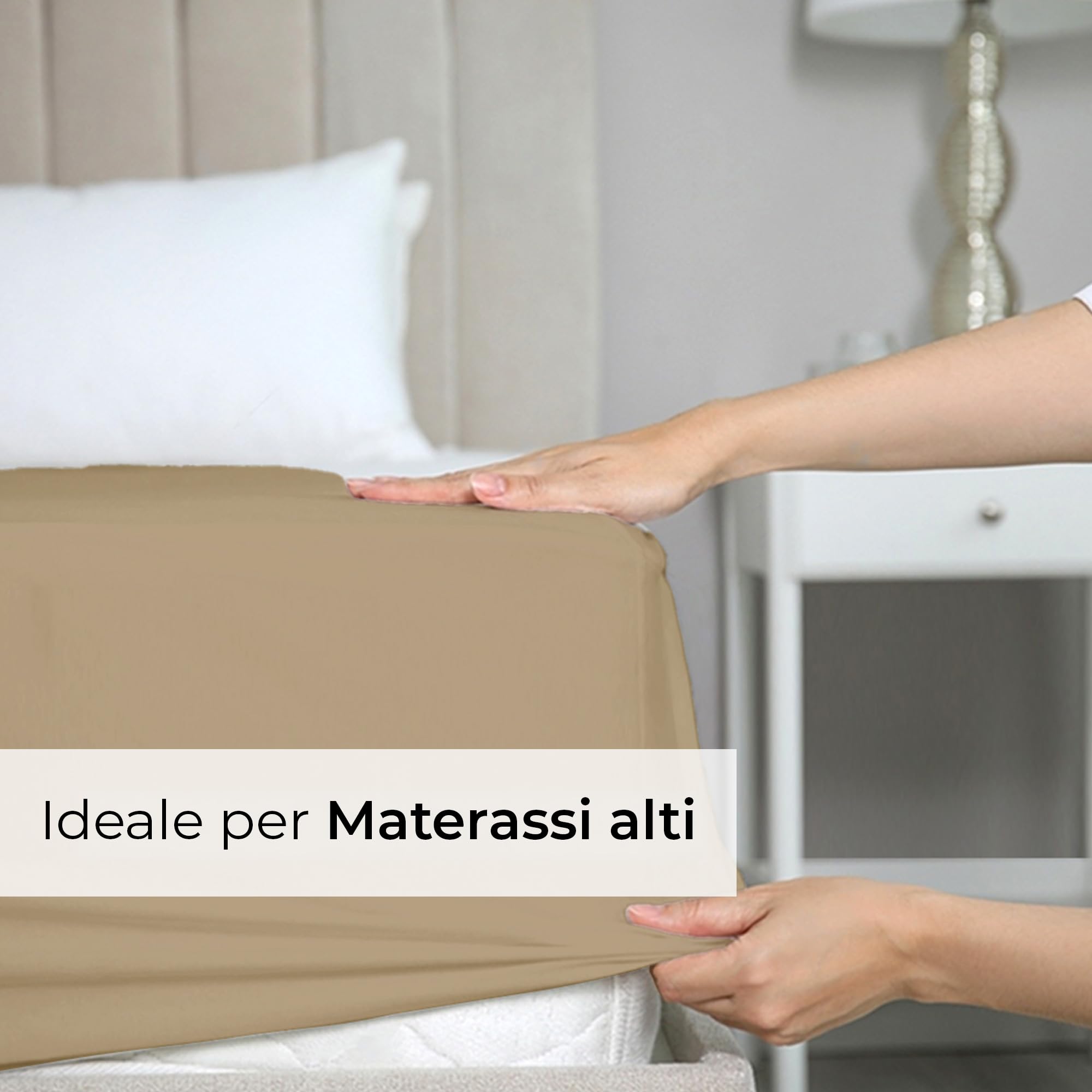 Lenzuolo con angoli 120x200 Beige 40 cm profondità - Lussuoso lenzuolo - Per letti a molle - Per materassi fino a 40 cm di altezza - Morbido, senza pieghe e traspirante - Confezione singola
