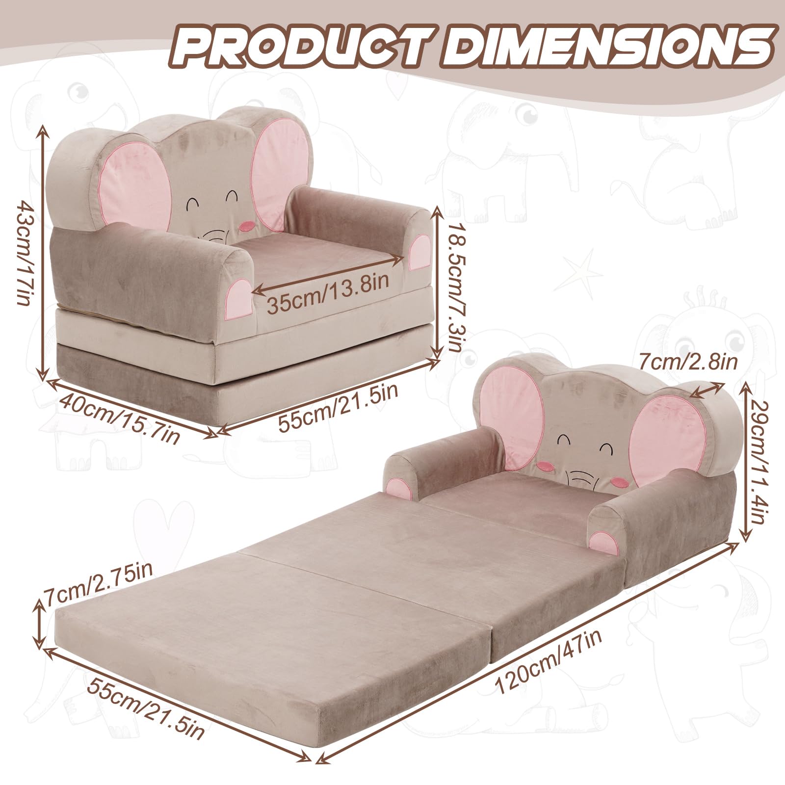 2 en 1 Canapés pour Enfants,Canapé Enfant Convertibleavec Housse de Canapé Amovible,Chauffeuse Enfant Convient aux Salons,Chambres et Salles de Jeux,comme Cadeau d'anniversaire pour Filles et Garçons