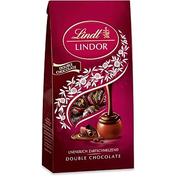 Lindt Schokolade LINDOR Double Chocolate, ca. 10 Kugeln Vollmilchschokolade mit zartschmelzender F&uuml;llung, Pralinen-Geschenk, 