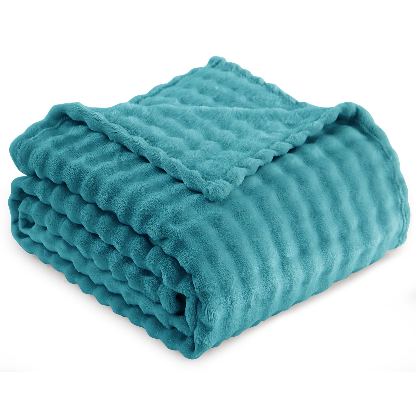 RUIKASI Fleece Throw Blanket for Sofa - Teal Double Fluffy Bubble Throws Cozy Blanket with Reversible Design, Twin 150x200 cm