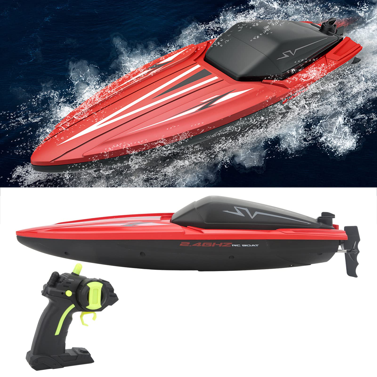 BuyWeek Bateau Télécommandé, 2,4 GHz 4 Canaux Double Moteur Bateau RC 30 Km/H Haute Vitesse Étanche pour Enfants de Plus 14 Ans et Adultes (Rouge)