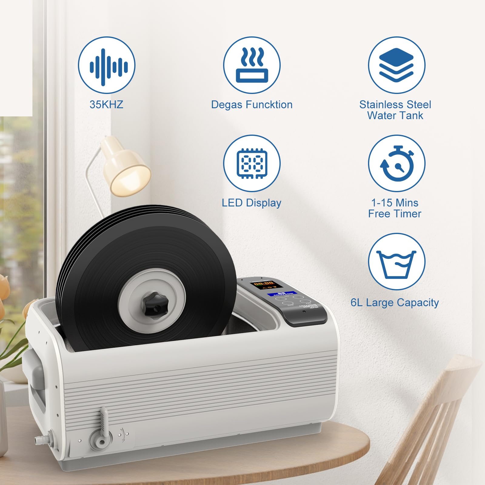 LifeBasis 6L Ultraschall Schallplattenreiniger Record mit Timer & Heizung | Professionelles Ultraschallreinigungsgerät 35kHZ 300W CD-4862 für Chirurgische Instrumente MechanischeTeile Laborgerät