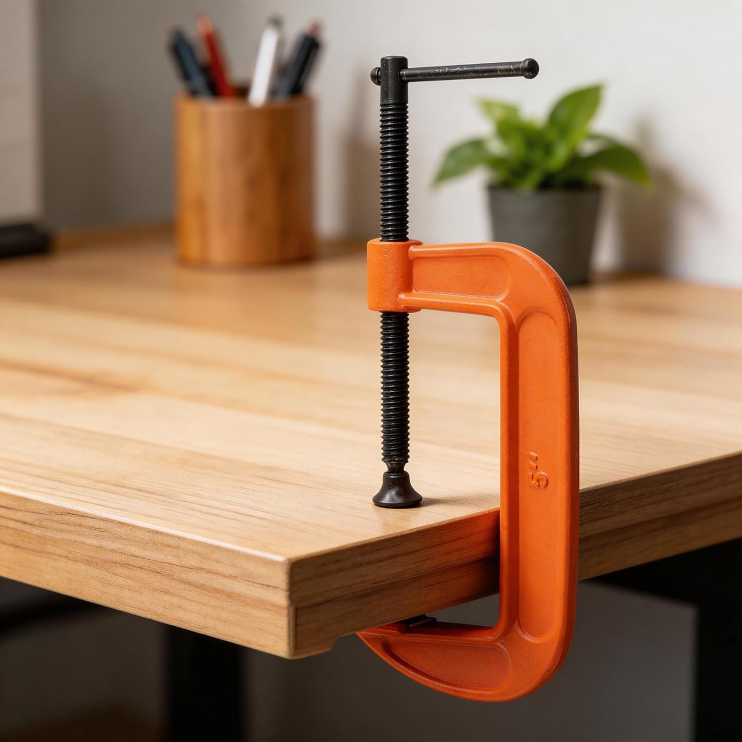 LEXININ 6 Piece 5 Inch G Clamp, Orange C Clamps with 140mm Jaw Opening, Malleable Cast Iron for Woodworking Welding Building