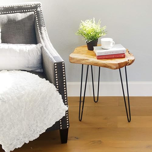 Miniatura 7 de Mesa auxiliar de madera Welland con borde natural, mesita de noche., cedar