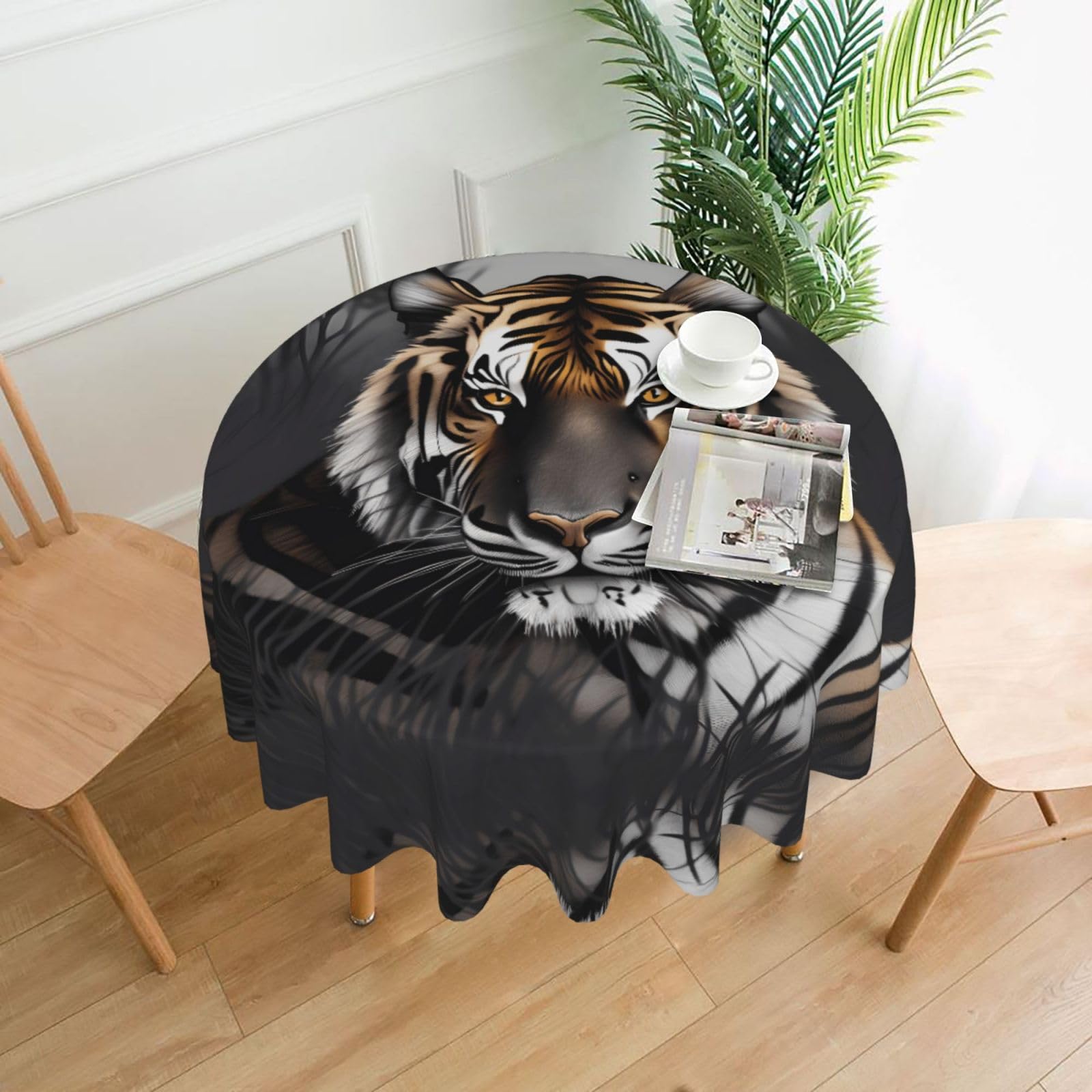 HJFCZH Tiger at rest Prints Round Decorative Tablecloth 60in - High-Grade Polyester Throw for Dinners, Weddings & Everyday Use