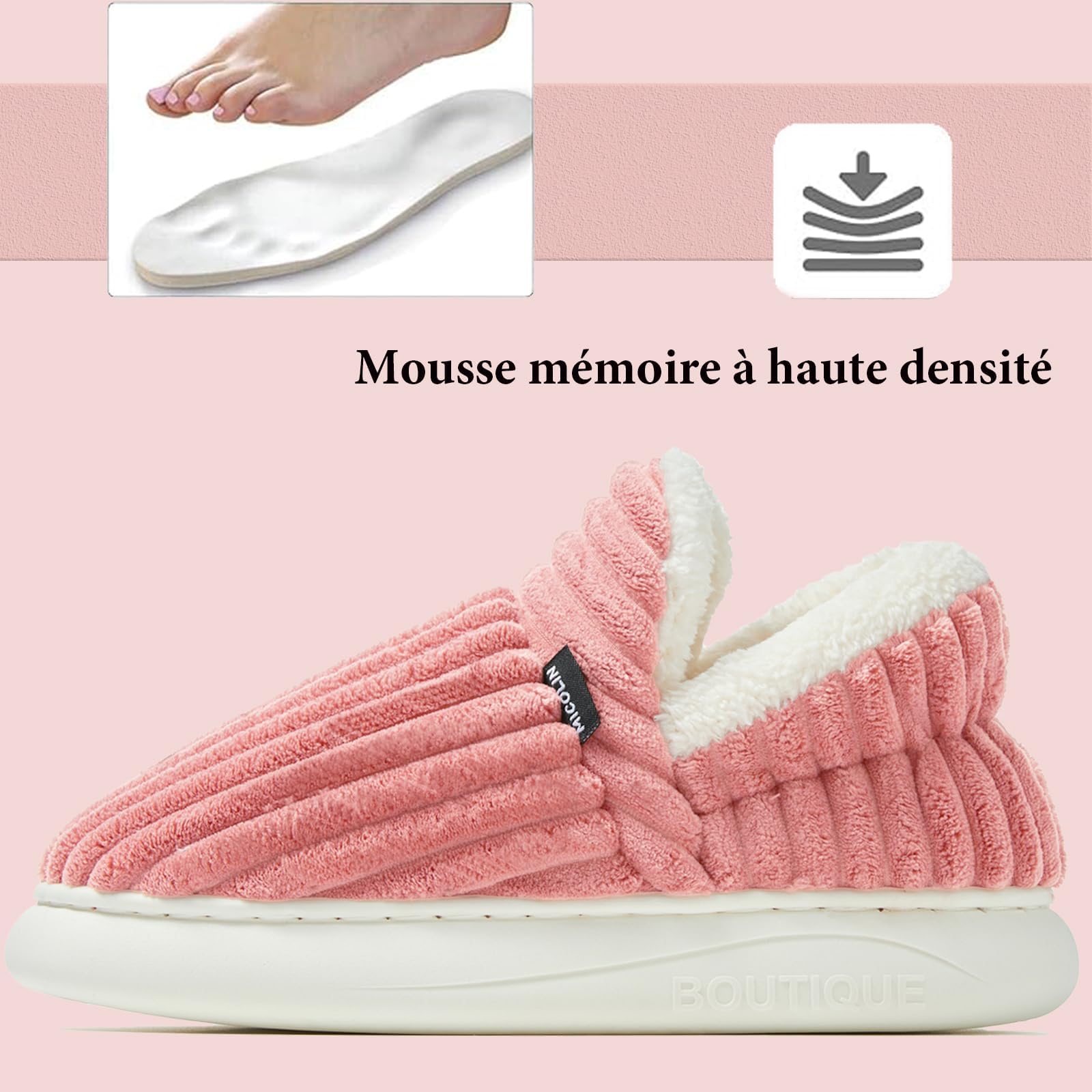 Chaussons Femme Homme Hiver Chaud Pantoufles Confortable Fermé Mousse Mémoire Antidérapantes l'intérieur et l'extérieur