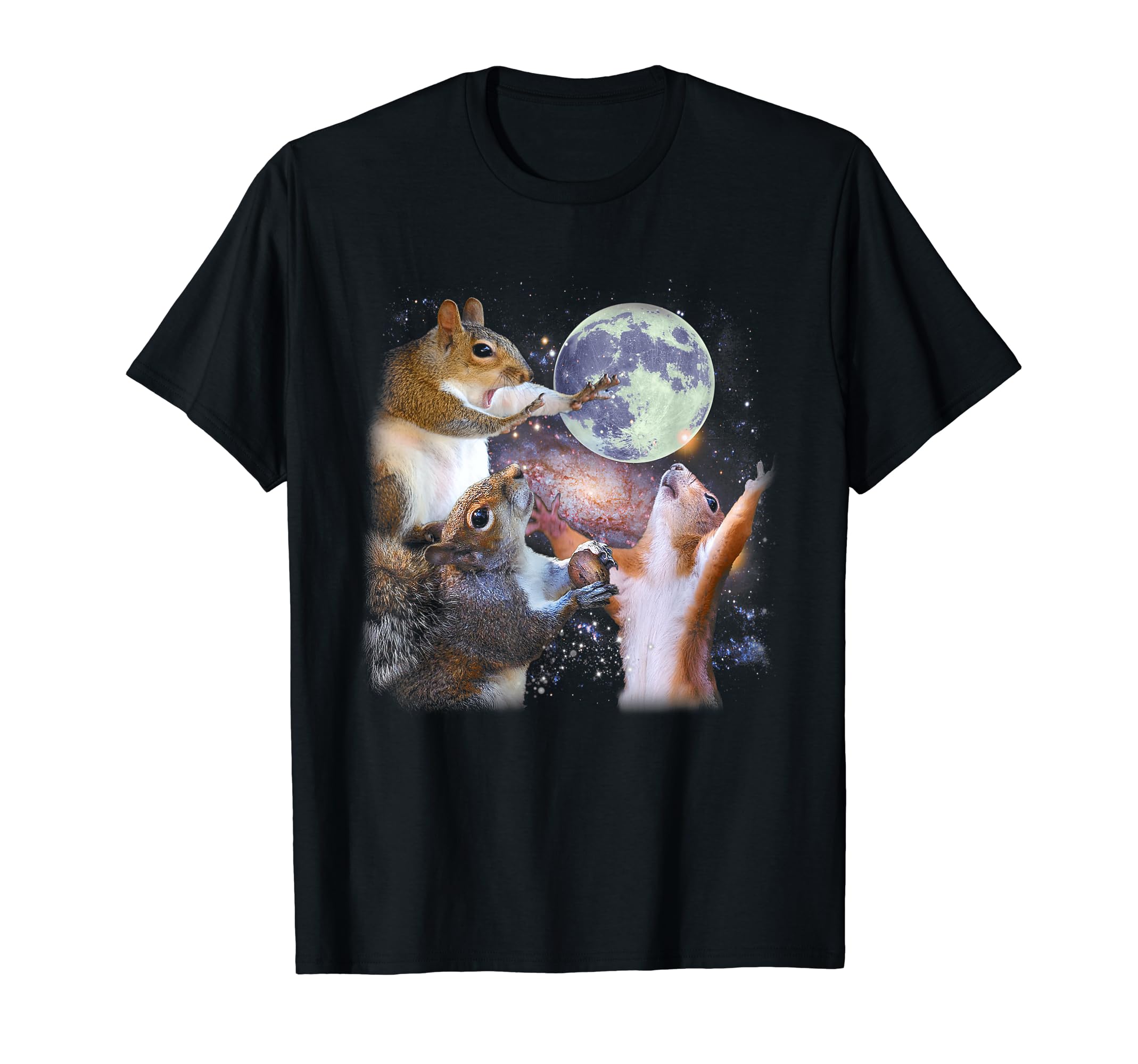 3 Squirrels Moon Howling Squirrel Head Funny Squirrel Meme T-Shirt