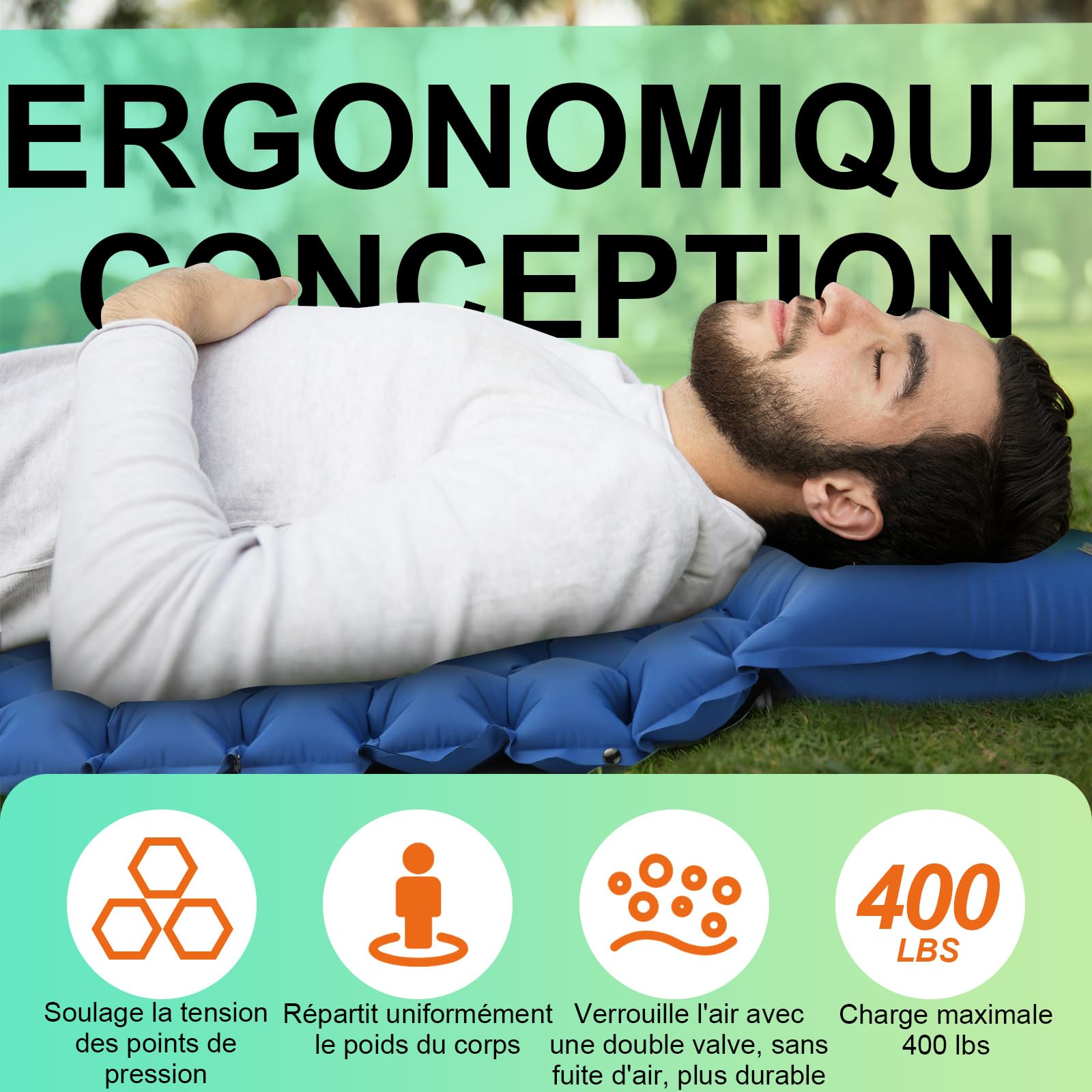 Matelas Gonflable 1 Place Matelas Camping Matelas Plage Bleu
