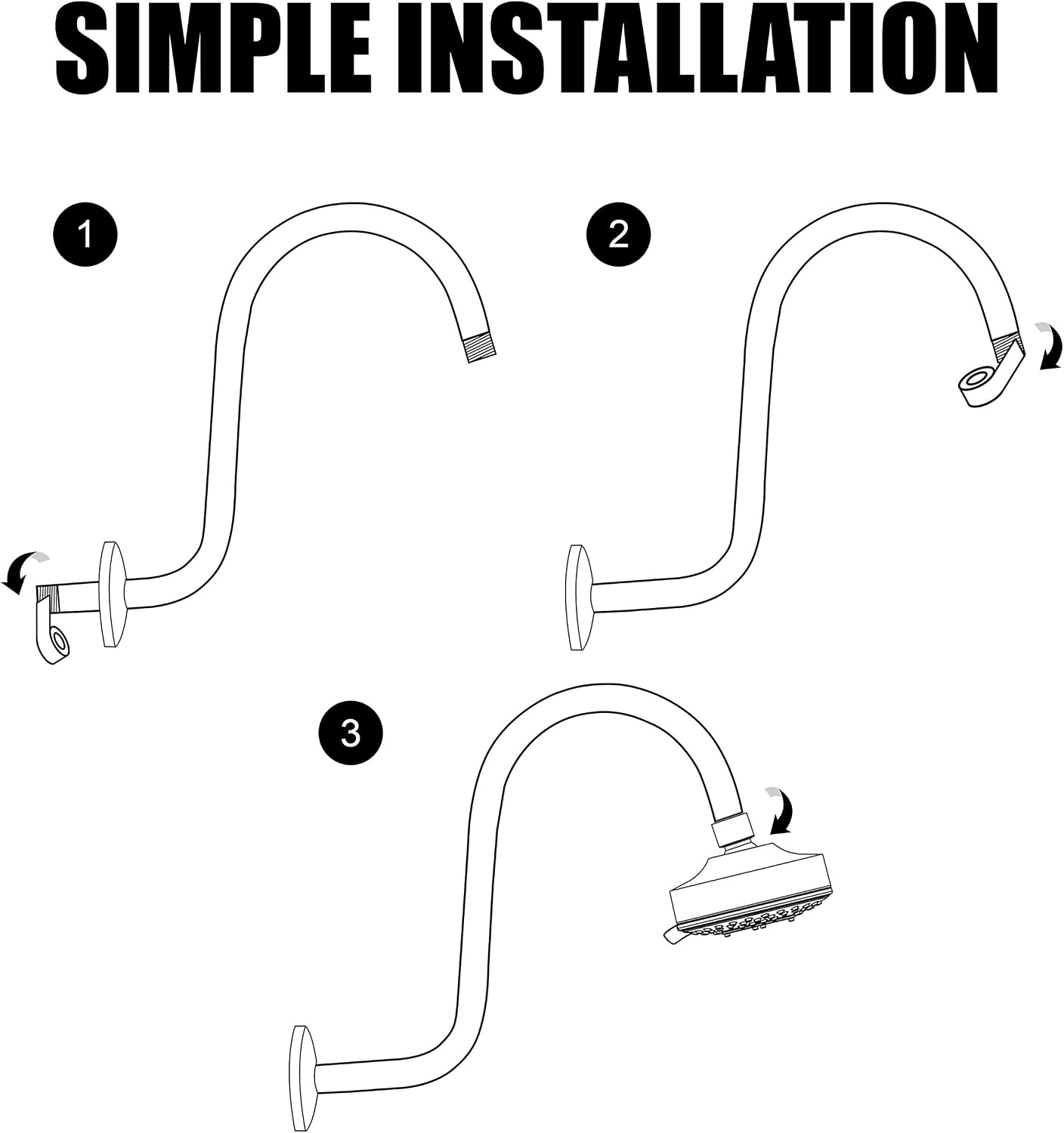 High Rise S Shape Shower Arm with Flange, Polished Chrome Shower Head Extension Arm Pipe