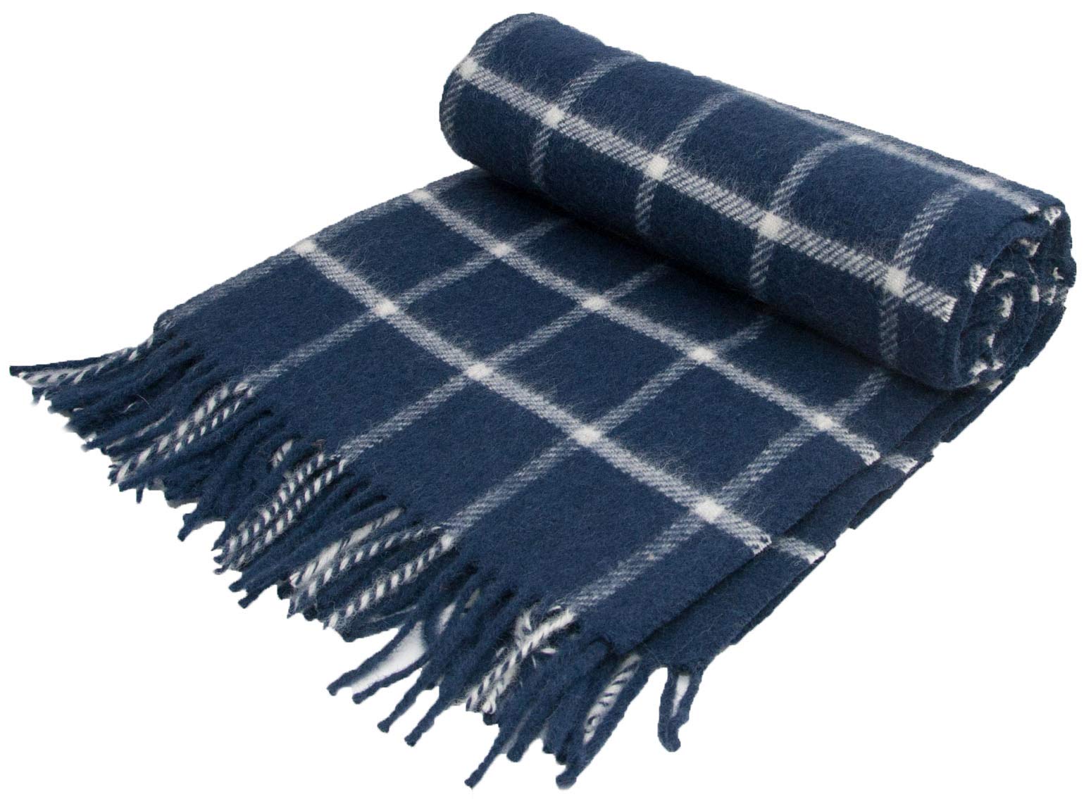 Tweedmill Textiles Navy Windowpane Check - Pure New Wool - Knee Rug Small Throw Blanket - British Made