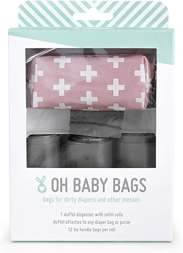 Dispensador de bolsas de pañales sucias suizas, soporte de bolsa con clip que se fija a cualquier bolsa de pañales, 48 bolsas grandes con asa de