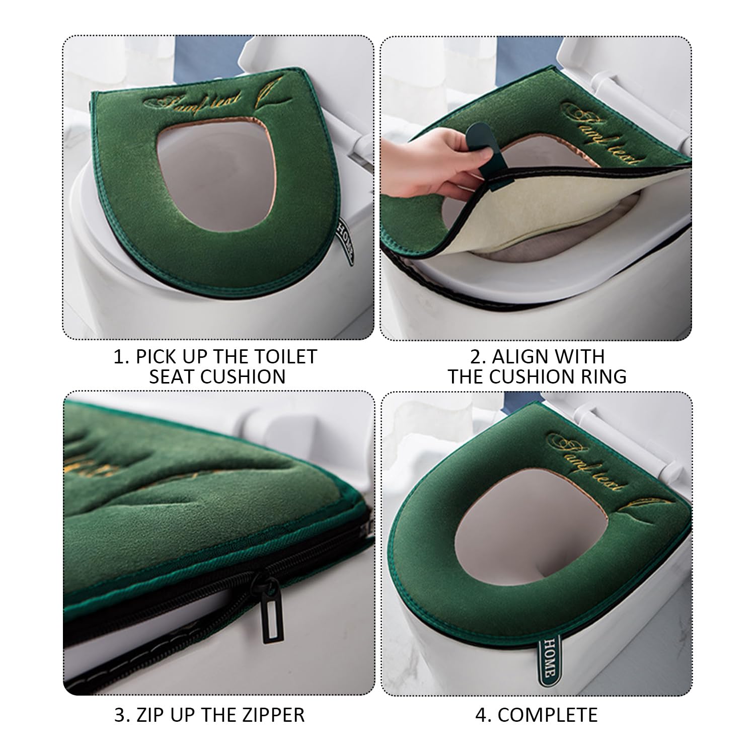 2 Pieces Toilet Seat Covers, Moisture-Absorbent and Breathable Toilet Covers, Soft and Comfortable Toilet Covers, Toilet Accessories (Grey, Green) - Image 4