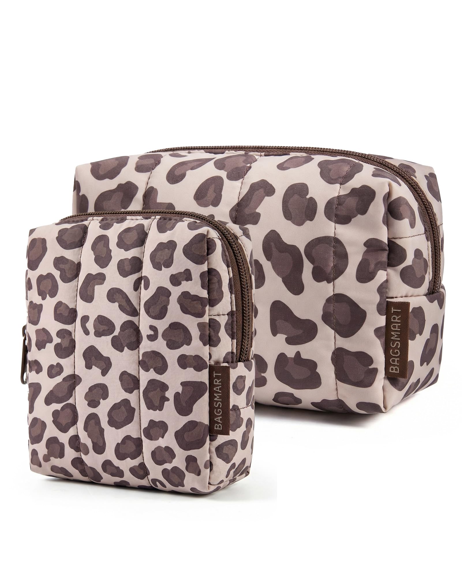 BAGSMART Makeup Bag Duo Set, Puffy Padded Travel Cosmetic Organizer with Slip-in Pockets, Large Toiletry Bag & Small Purse Pouch, Travel Essentials for Women, Baby Pink — view 10