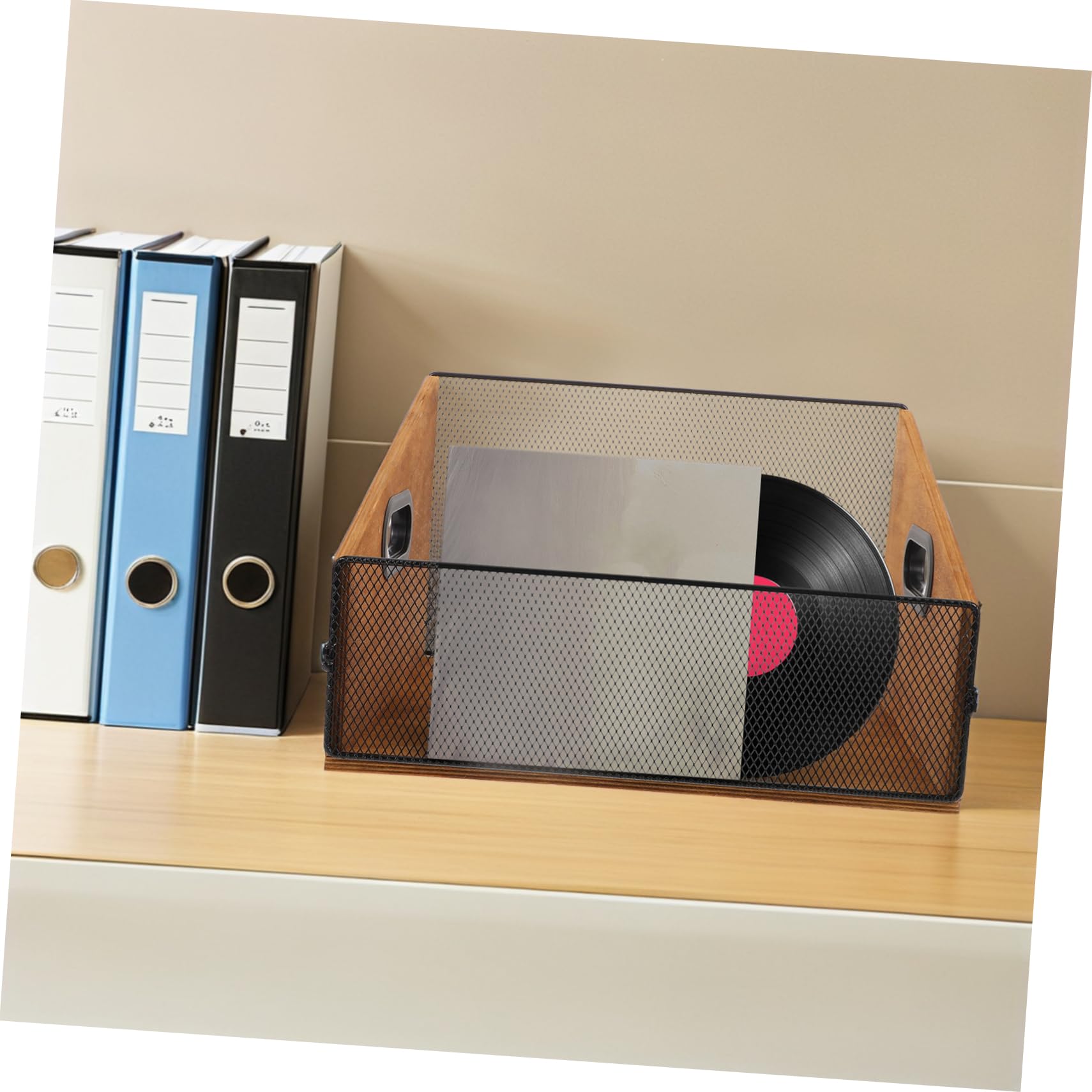 Didiseaon Scatola Porta Album in Legno con Manici per Vinili Organizer Spazioso per Dischi Riviste e Libri Supporto Resistente per Archivi Multimediali Cassa Rustica per Soggiorno e Studio