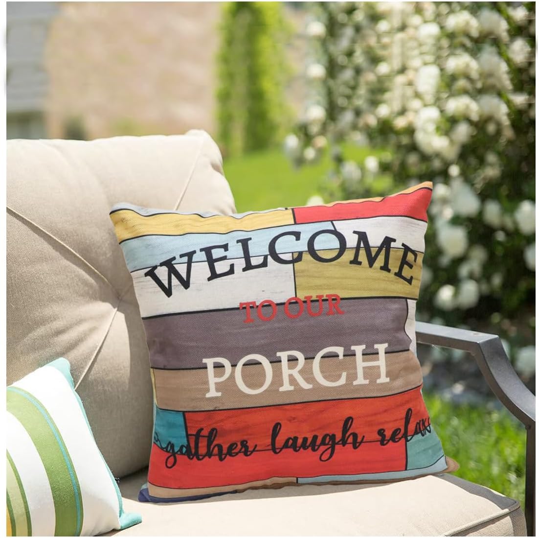 Throw Pillow Covers Welcome to Our Porch Pillow Covers Life is Better On The Porch Our Happy Place Pillow Case Porch Rules Pillowcase Cushion Covers for Couch Sofa Bed Chair 18x18 Set of 4