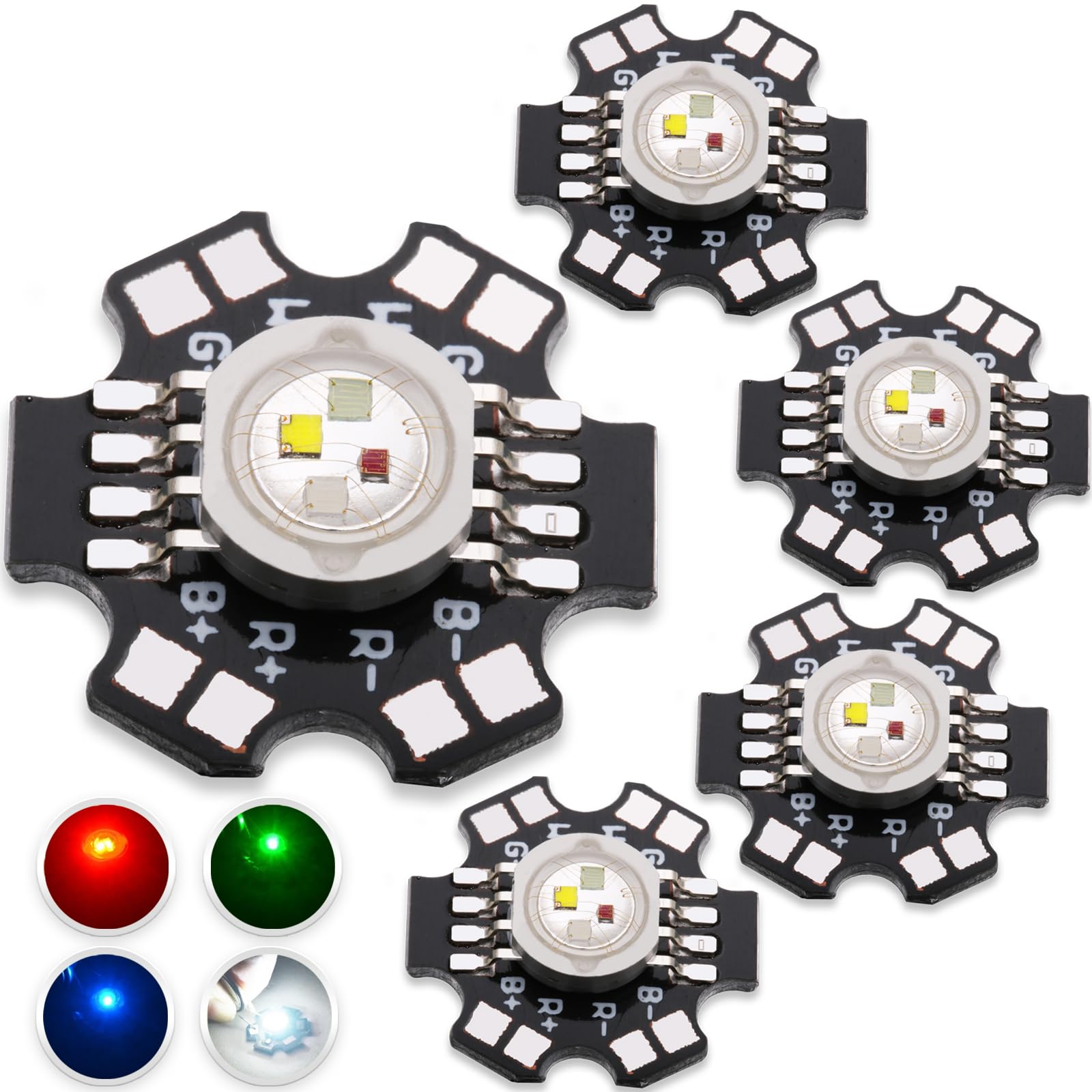 LEDGUHON 5Pcs 12W High Power Led Chip RGBW Multicolor 8 pins Super Bright Intensity Light with Aluminum Plate 20mm Star PCB Base Heat Sink for DIY
