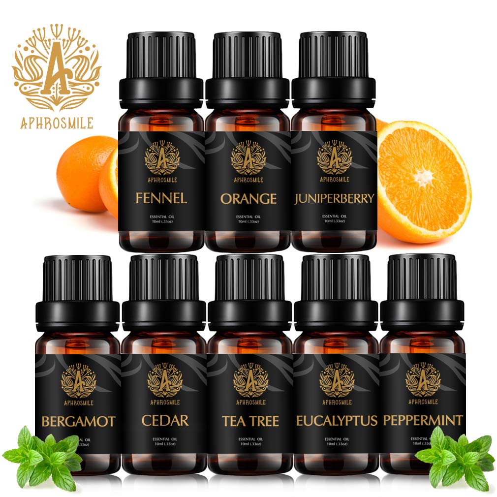 Aromatherapie Teebaum ätherisches Öl Set für Diffusor, 100% pure Zeder ätherische Öle Kit für Kerze&Seife machen,8x10ml ätherische Öle Set-Eukalyptus,Juniper Berry Öle...für Hause