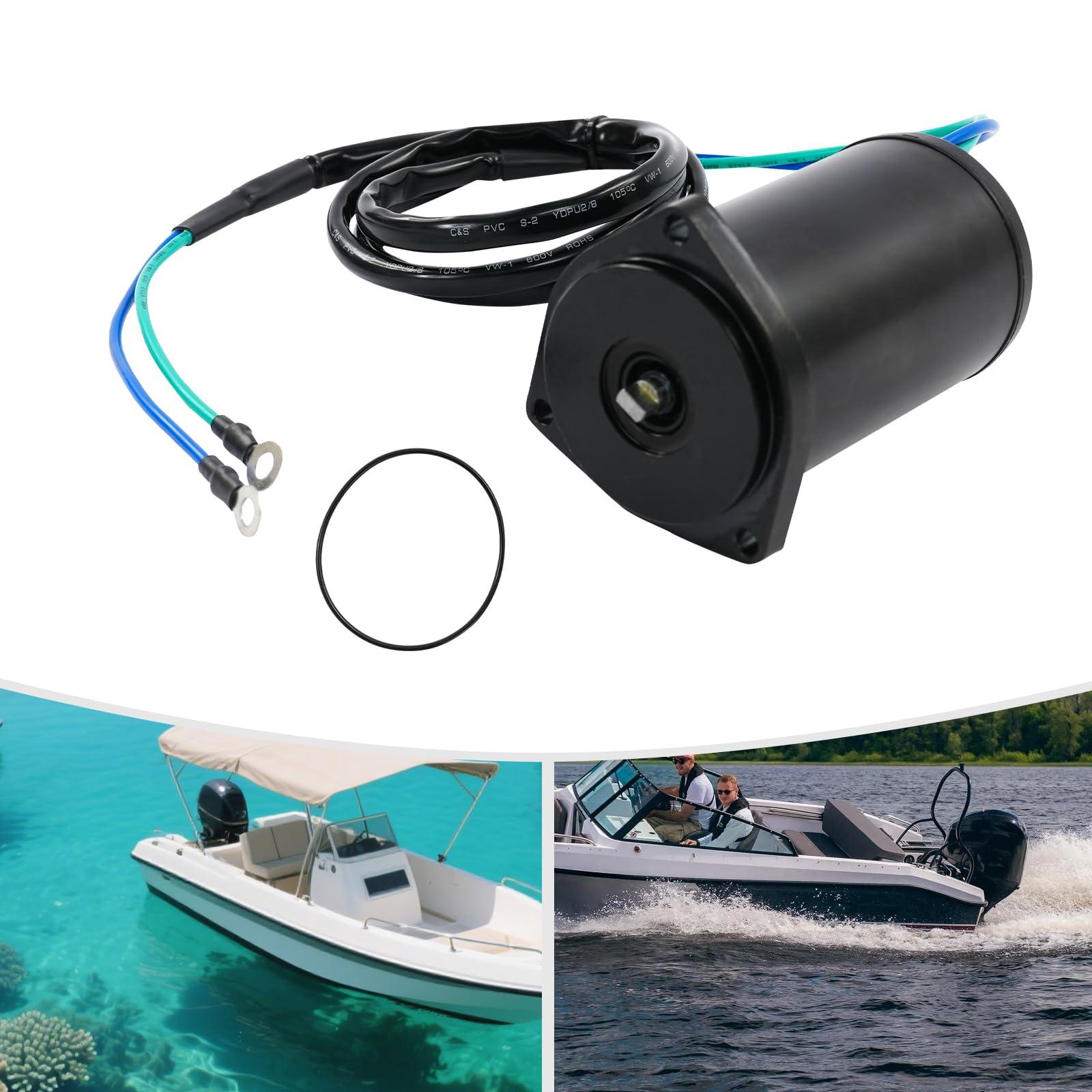 Motore di inclinazione e rifinitura per motore fuoribordo Yamaha - 200 W 12 V, adatto per 2 tempi 40-50/4 tempi 40-50 CV, OEM 62Y-43880-01, con anello di tenuta incluso, nero