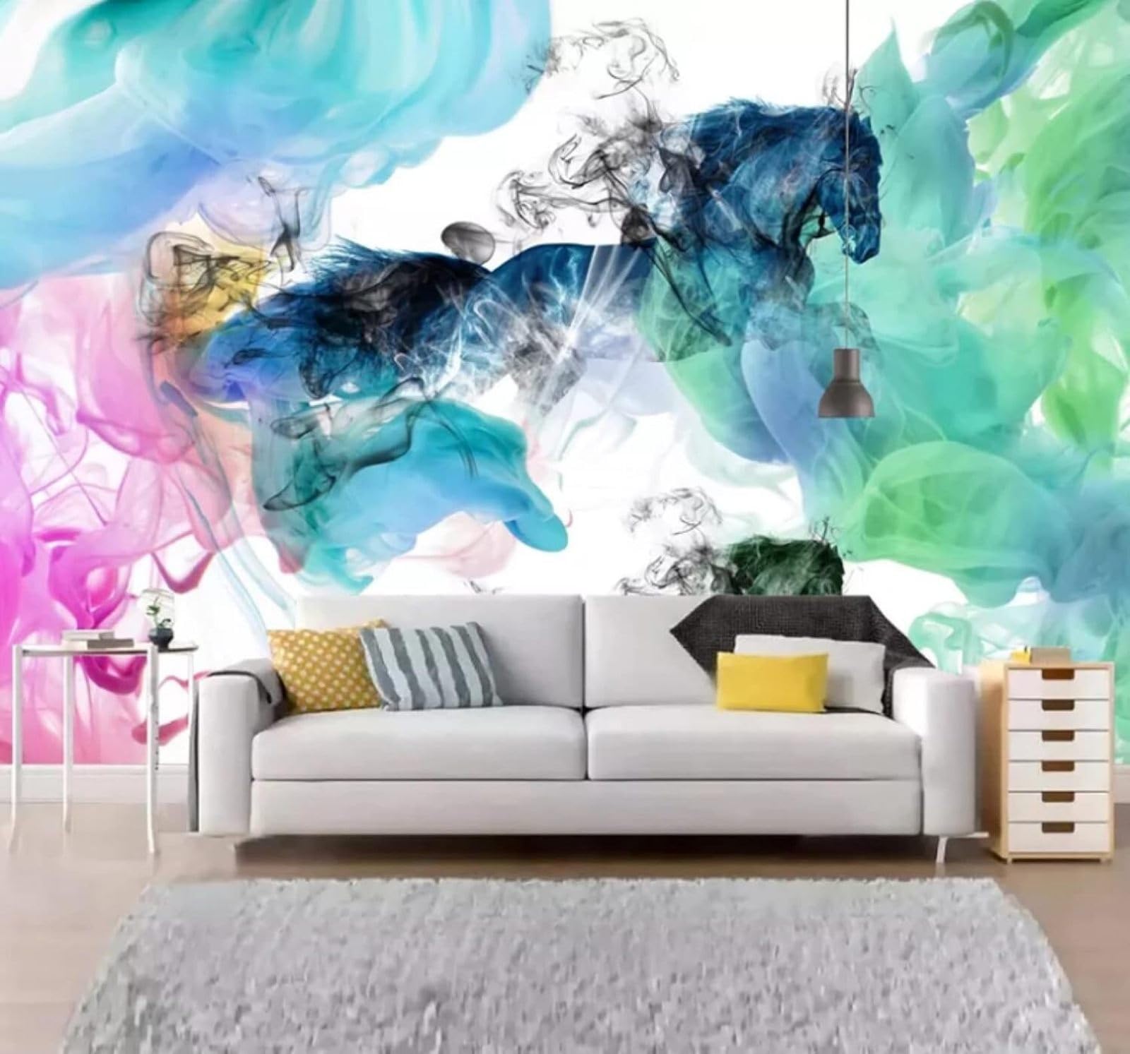 XLMING Abstract Colourful Mist Art Horse 3D Wallpaper Luxury Home Dining Decor Paste Sofa Living Room The Wall for Bedroom Mural-200cm×140cm