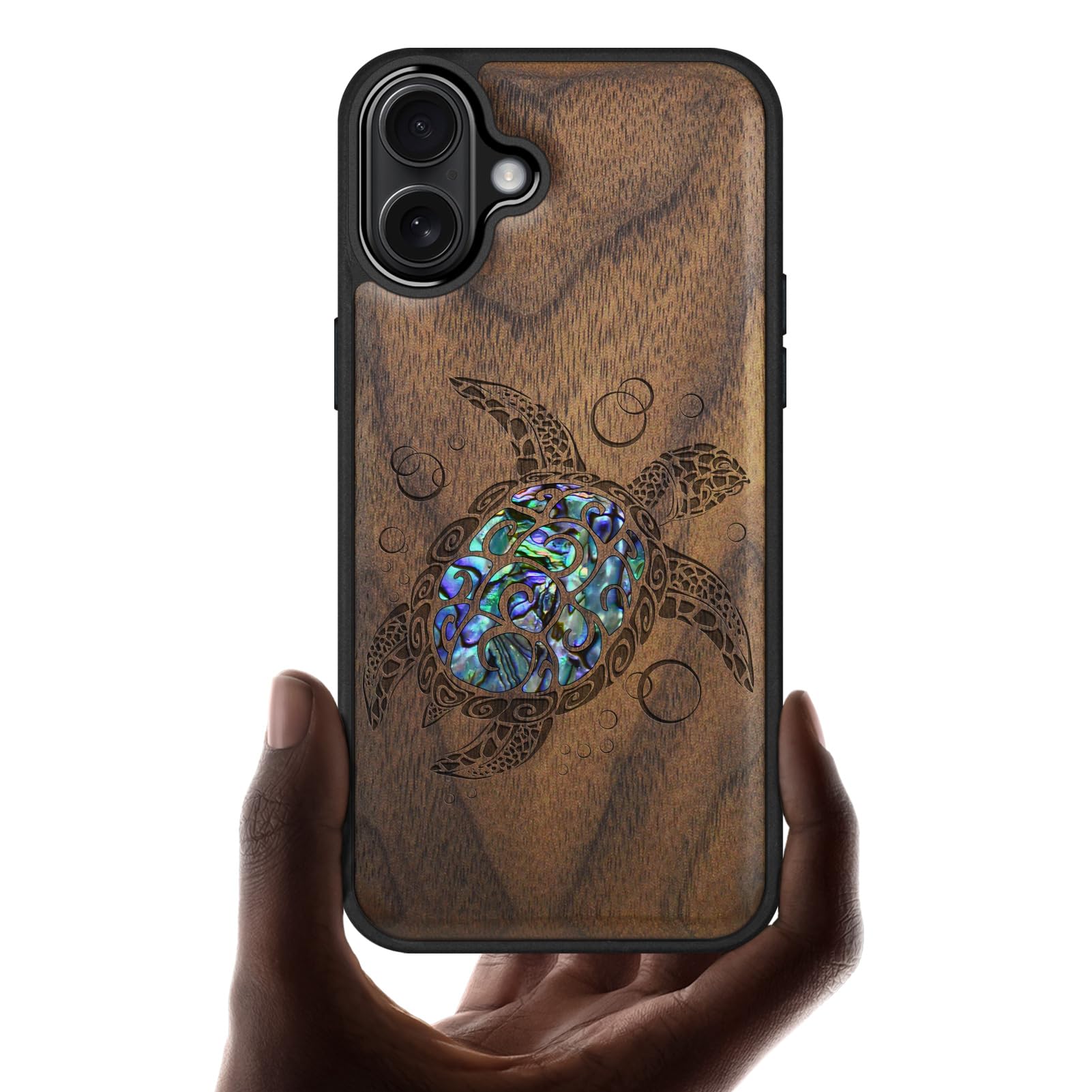 Carveit Magnetic Case for iPhone 16 Plus Case, Wood Artisan Engraved & Handmade Shell Inlaid, TPU Shockproof Cover, Compatible with MagSafe Wireless