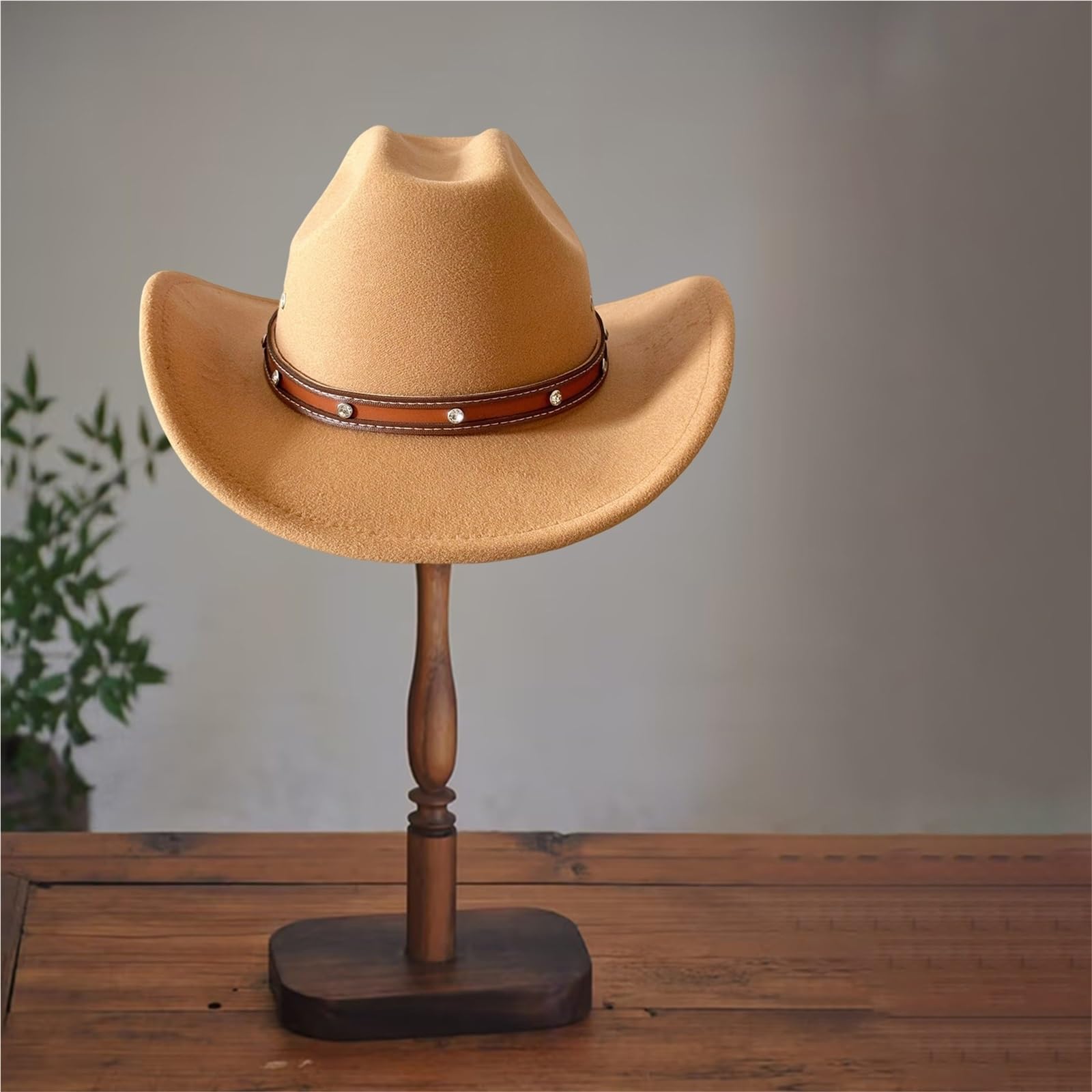 Cappello da Cowboy Vintage in Stile Western, Unisex, in Feltro, a Tesa Larga, con Cinturino in Pelle e Cinturino Regolabile for Il Mento