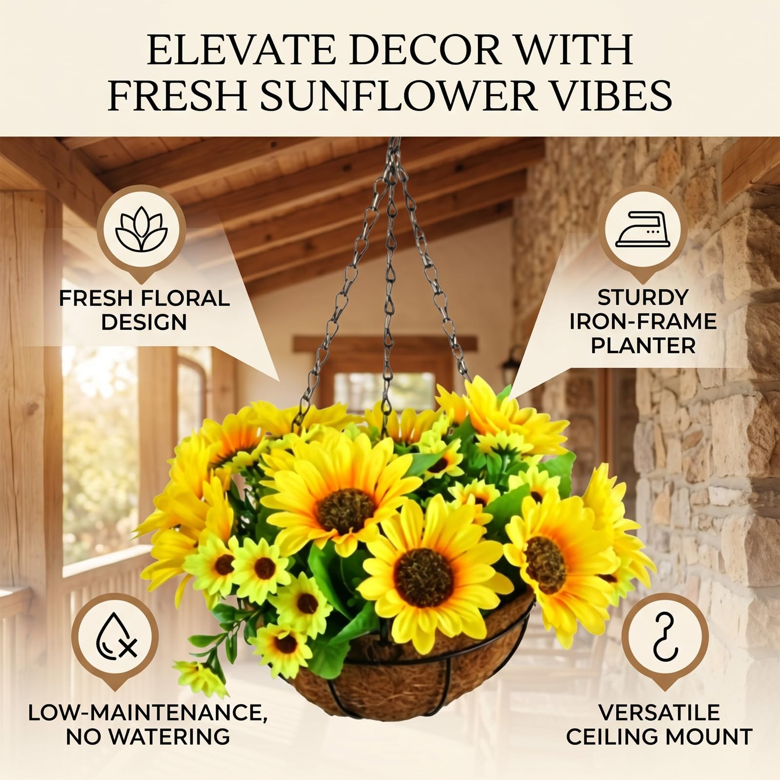 Cesto Appeso per Fiori con Telaio Metallico Resistente,