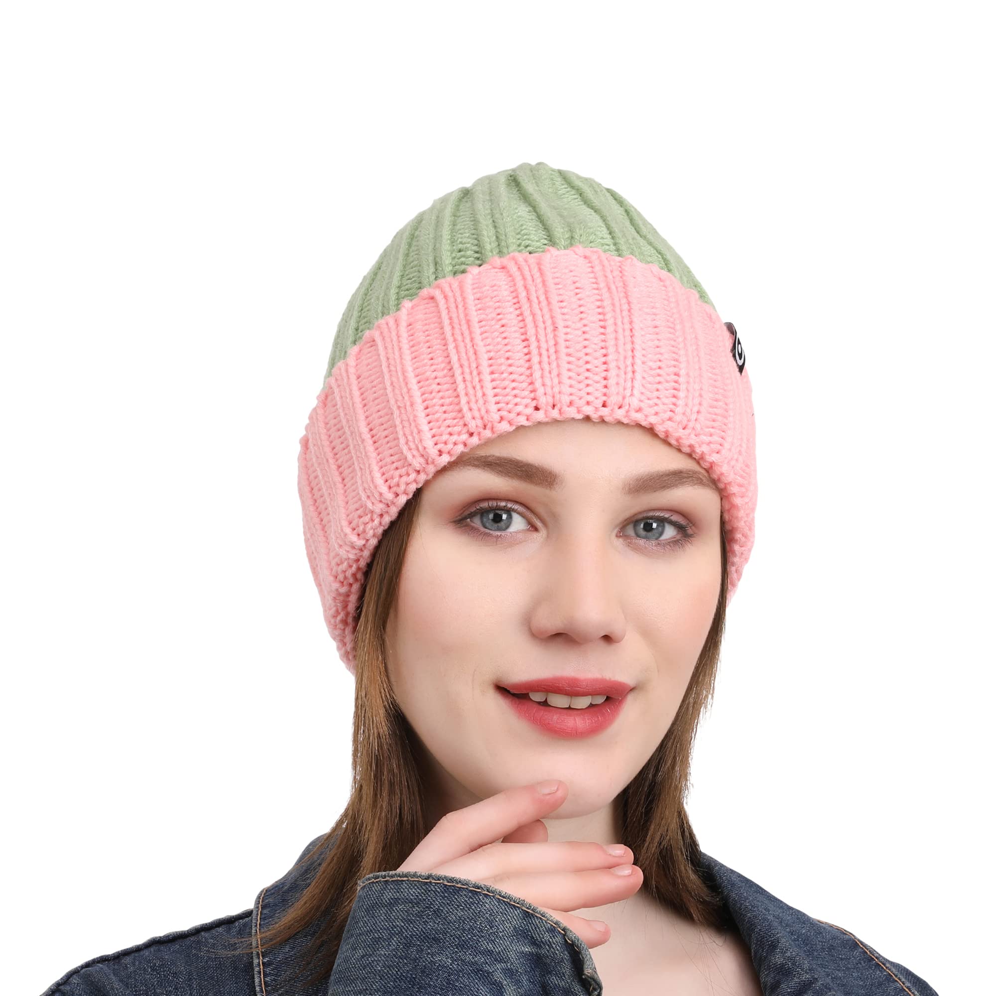 Coreteq Women Soft Acrylic Wool Winter Cuff Beanie Cap Wide Rib (Free Size, Pack of 1)