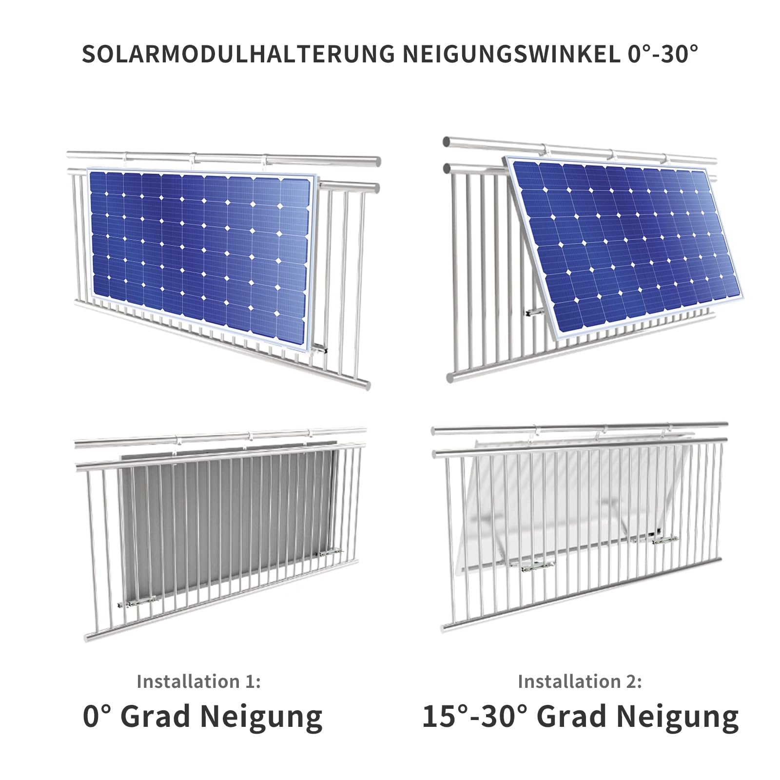 Supporto per centrale da balcone: pannello solare per pannelli solari e un inverter fotovoltaico, supporto pannello solare angolo di inclinazione 0° e 15-30°, supporto per balcone per centrale