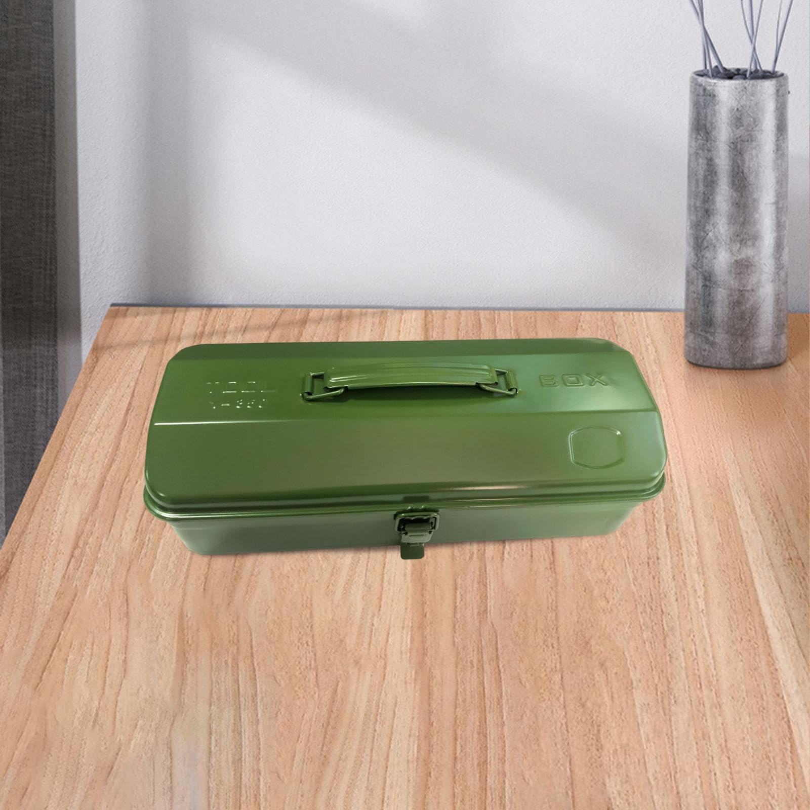perfk Caja de herramientas de metal Caja de herramientas vacía Talleres de garaje Baúl de herramientas Multiusos Cerradura con asa Estuche de herramientas, Verde