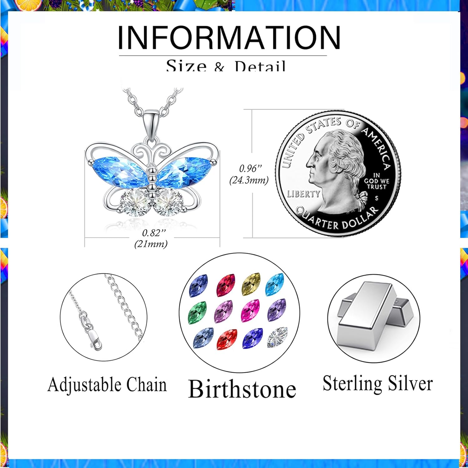Dreamboat Butterfly Birthstone Pendant Necklace for Women 925 Sterling Silver Cubic Zirconia Jewelry Anniversary Birthday Gifts for Mom Wife Daughter Her - Image 6