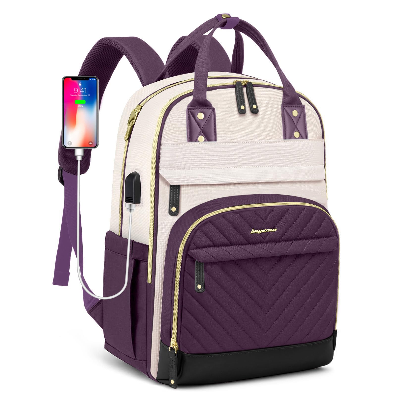 Laptop Backpack for Women Work Bag - 15.6 inch Travel Backpack Purse with USB Charger College Bookbag Waterproof Cute Casual Daypack Fashion Business