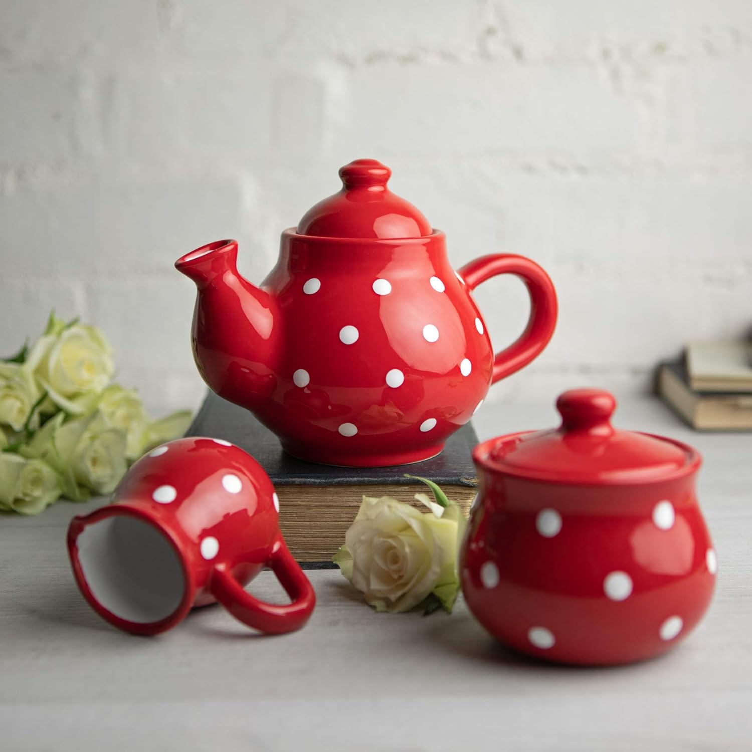 City to Cottage® Red and White Polka Dot Handmade Ceramic