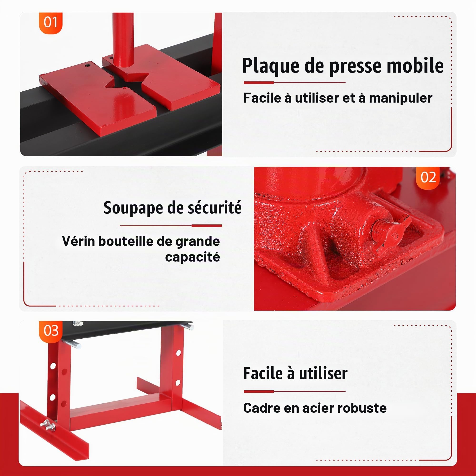Zstar Presse hydraulique d'atelier 6T – Cadre H Robuste, Table réglable et plaques de matriçage – pour Redresser, Plier, Presser, réparation Auto et Garage – Traverser Noire, Structure rougeur