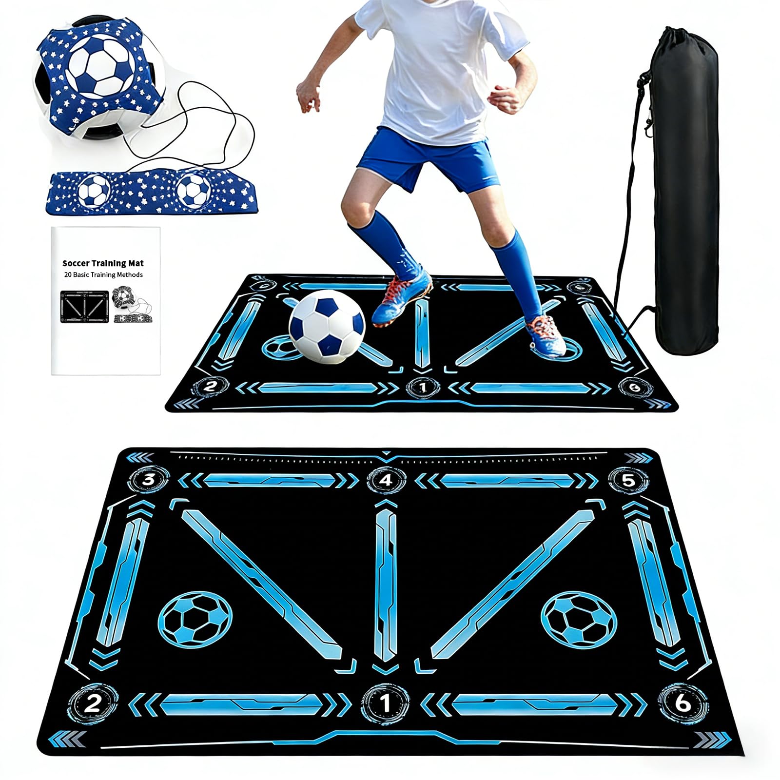 Diatom Football Training Mat 90x60x3cm, KitGody Non-Slip Soccer Pad with Storage Bag, Training Manual & Ball Bag – A Great Gift for Improving Ball Control & Footwork for Kids/Adults