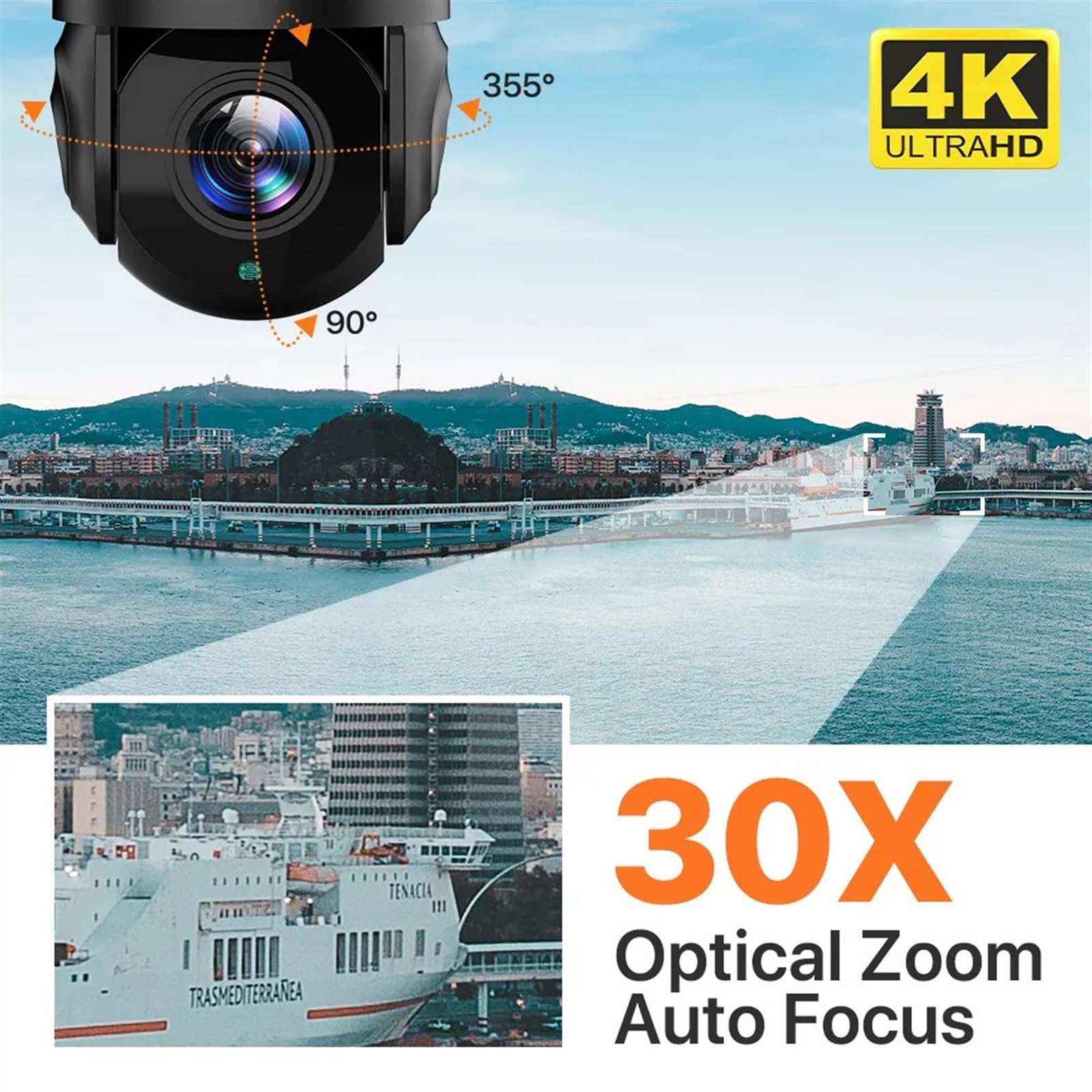 Sistemas de Cámaras, Cámara IP PoE 4K de 8MP for Exteriores, cámara Domo de Velocidad con Zoom óptico 30X, visión Nocturna HD de 5MP, vigilancia de vídeo CCTV de 80M P2P(8MP Camera)