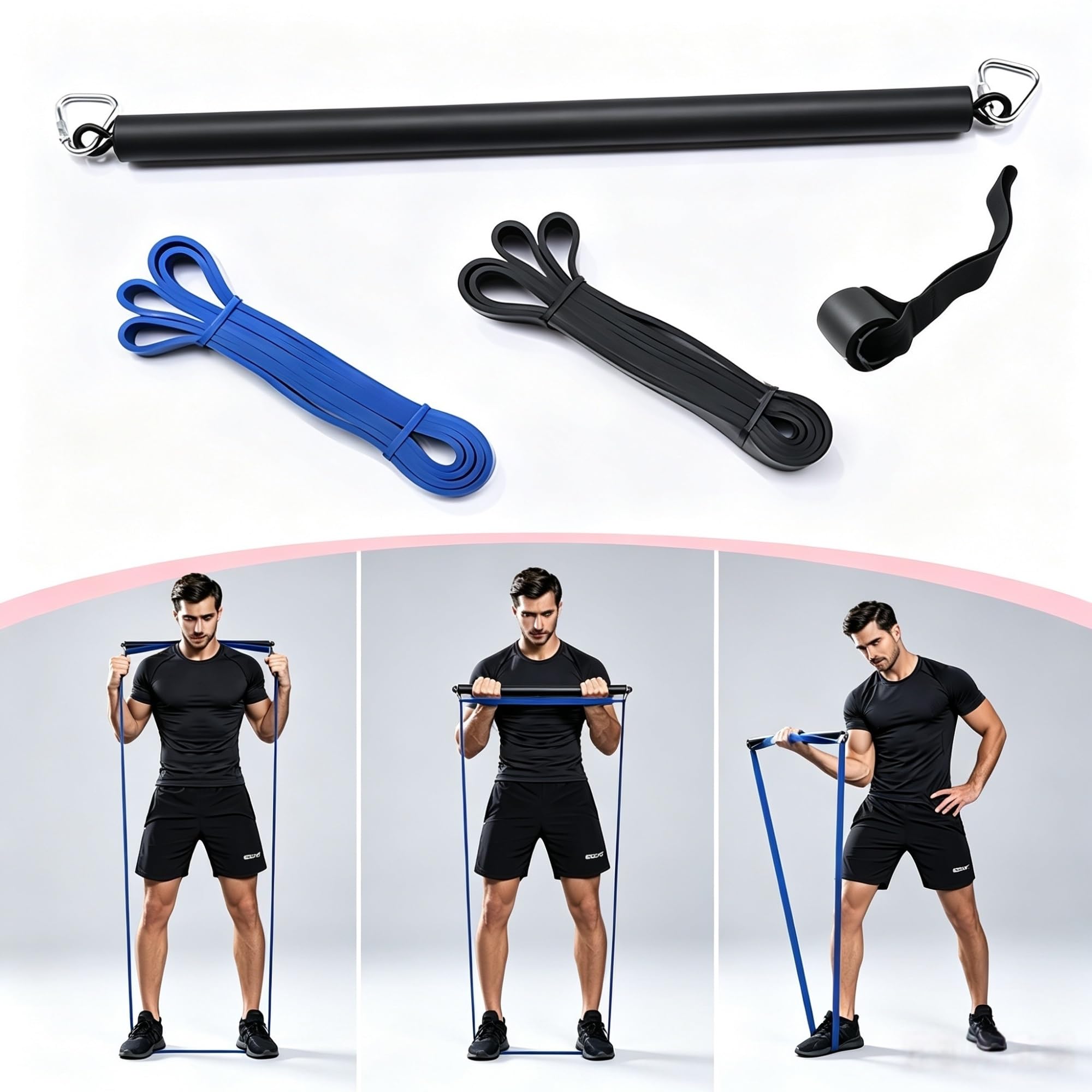 Bandas de Resistencia con Asas Sistema de Barra la Banda Resistencia Fitness, Equipo Gimnasio en casa for Todo el Cuerpo