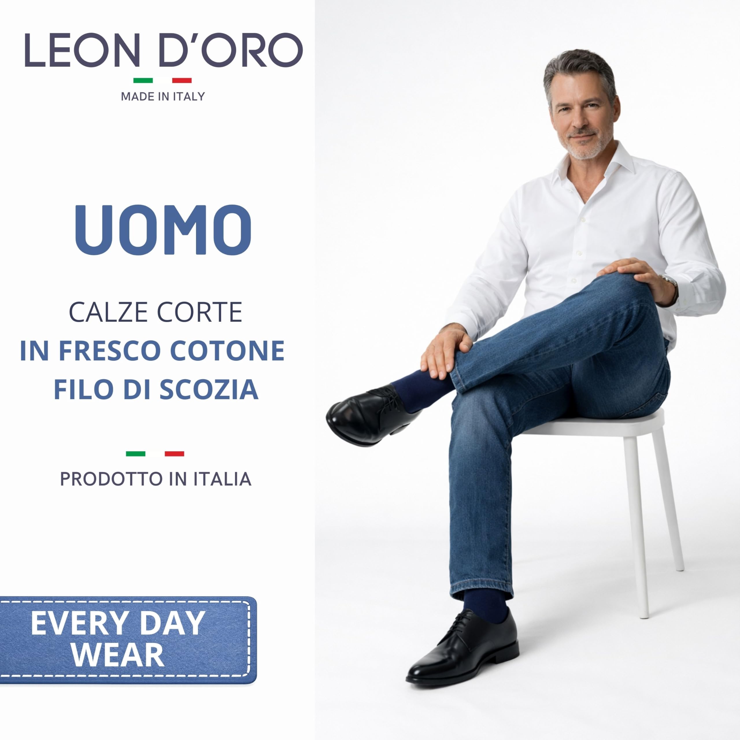 LEON D'ORO Calze uomo COTONE corte Calzini LEGGERI in FILO DI SCOZIA calze ESTIVE pois righe fantasia MADE IN ITALY