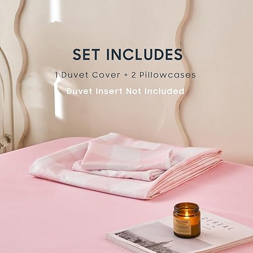 Miniatura 4 de Wake In Cloud - Juego de funda de edredón tamaño Queen, ropa de cama a cuadros rosados, rosa y blanco, bonito búfalo a cuadros a cuadros rubor,