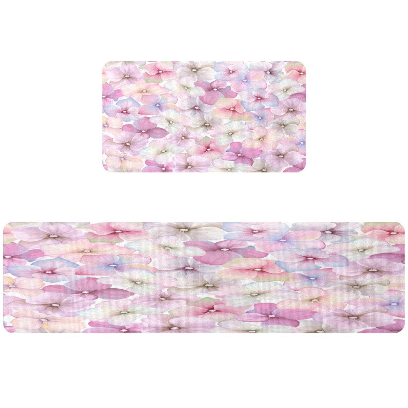 Tapete de cocina de 2 piezas VAPOKF con flores de hortensias rosas