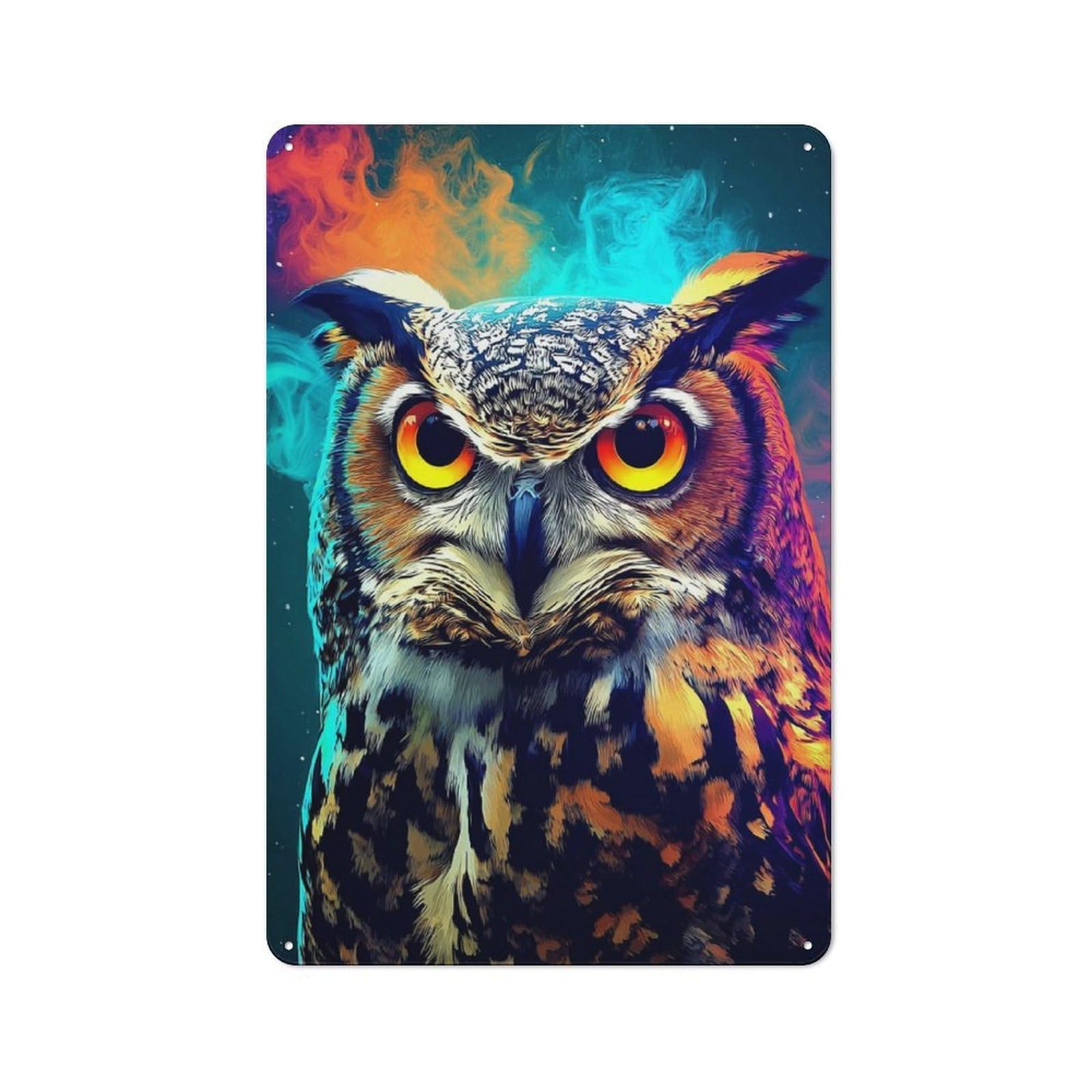 Junmoney Colorful Owl Portrait -2 Vintage Bistro Metal Sign 30X20cm, Bistro Wall Plaque For Takeaway, Bar, Kitchen Or Counter Area