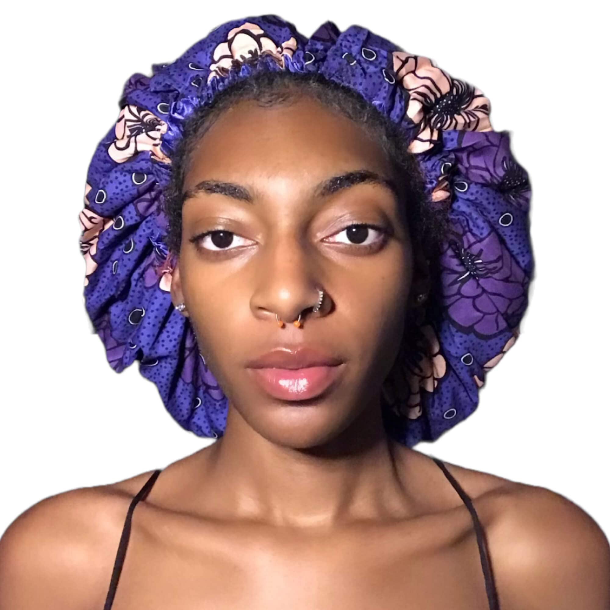 Melanin Crown Silk Hair Wrap for Sleeping – Premium Satin Hair Bonnet for Sleeping – Universal Fit Bonnet for Curly Hair Protects Against Breakage – Beautiful Colorful Designs Satin Sleep Cap Purple