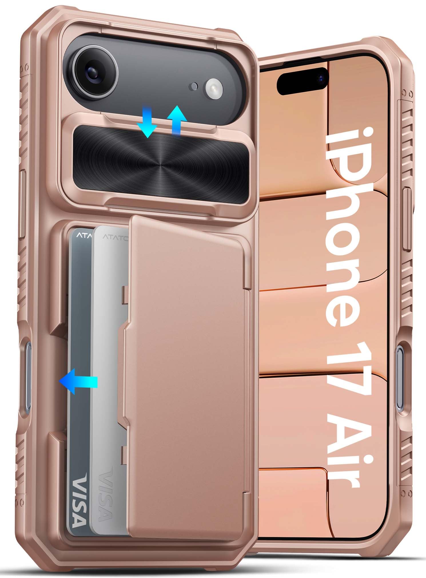 ATATOO for iPhone Air Case Wallet with Card Holder (3-5 Cards), Rose Gold