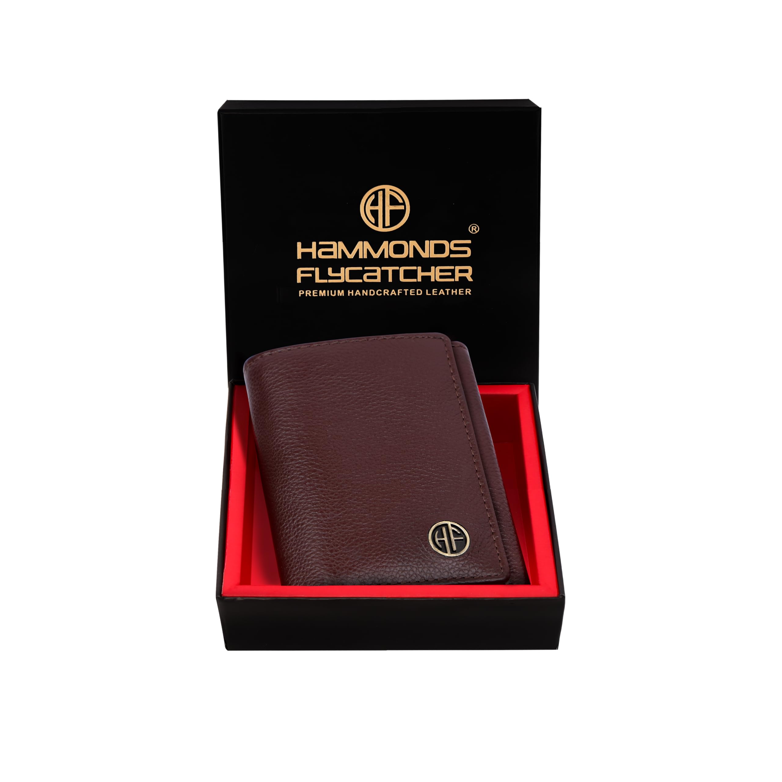Hammonds Flycatcher Redwood Brown Wallets for Man, Trifold Genuine Leather Men Wallet, RFID Protection, 5 Card Slots, 2 ID Windows, Currency Slots, Snap Button Closure, Gift Box Included, Gift for Men
