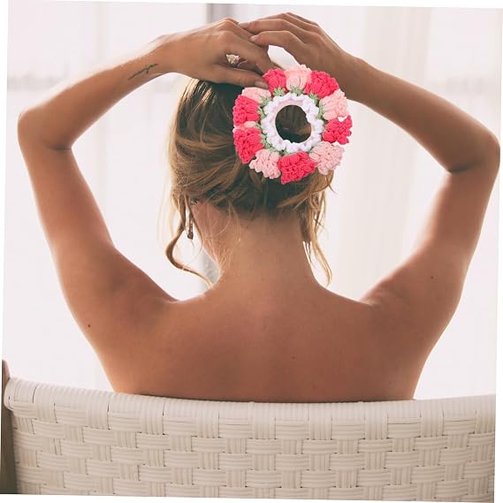 Girls Crochet Scrunchies Lily Valley Headband Soft Pink Hair Tie Women Hair Accessories Party Favor for Women